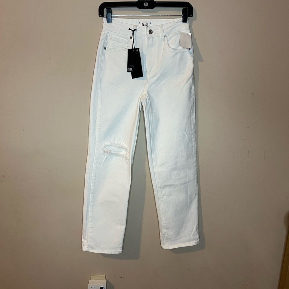 Paige Sarah Straight Ankle White Distressed Jeans - Picture 2 of 8